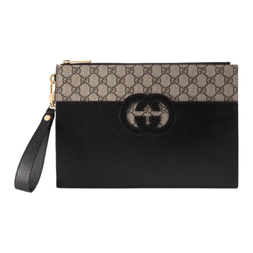 구찌 파우치 컷아웃 인터로킹 G 블랙 레더 슈프림 723320-K9GSG-9769 #30.5*21**1.5cm