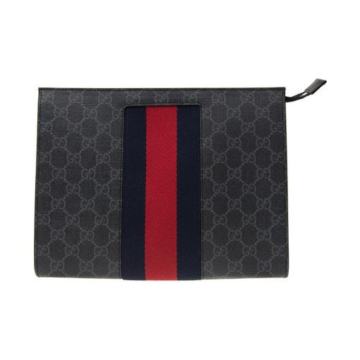구찌 GG 슈프림 웹 파우치 블랙 그레이 475316-KHN4C-1095 #26*6*20cm