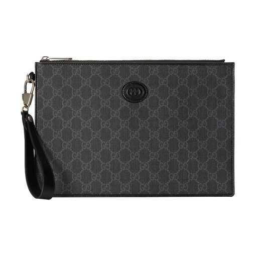 구찌 파우치 인터로킹 G 블랙 GG 슈프림 672953-92TCN-1000 #24*16*4.5cm