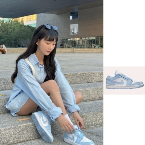 조던 1 로우 화이트 아이스 블루 DC0774-141 photo review