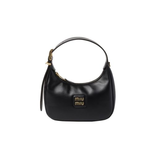미우 미우 레더 호보백 블랙 5BC161-2E6Y-F0002-V-OOO #20*6*17cm