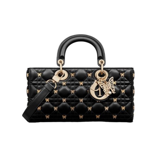 디올 미디움 레이디 디조이백 블랙 골드 피니쉬 버터플라이 스터드 M0540ONHZ-M900 #26*5*13.5cm