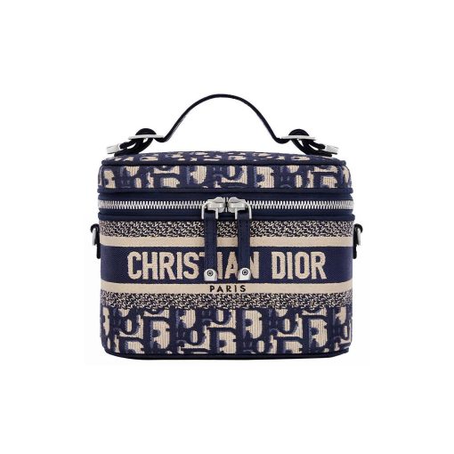 디올 스몰 트래블 베니티 케이스 블루 디올 오블리크 자수 S5529VRIW-M928 #18.5*10.5*13.5cm