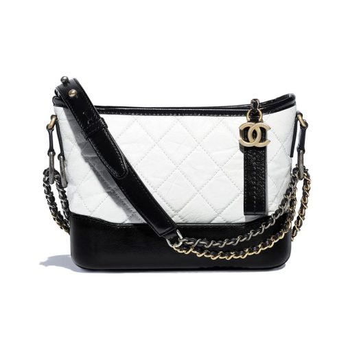 샤넬 가브리엘 스몰 호보백 빈티지 카프스킨 & 골드 메탈 화이트 블랙 A91810-Y61477-C0200 #20*16*8cm