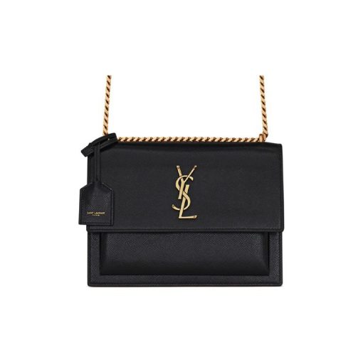 생로랑 선셋 미디움 체인 백 코티드 바크 레더 느와르 442906-H3Z0W-1000 #22*6.5*16cm