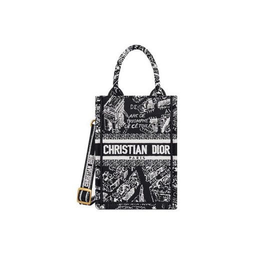 디올 미니 디올 북 토트백 폰 백 블랙 화이트 플랜 드 파리 자수 S5555COMP-M993 #13*5*18cm