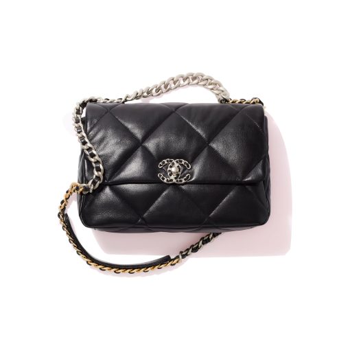 샤넬 19 라지 핸드백 램스킨 & 실버 메탈 블랙 AS1161-B07327-94305 #30*9*20cm