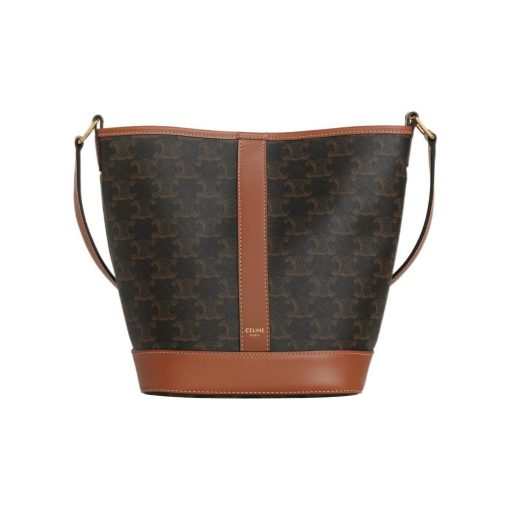 셀린느 트리옹프 캔버스 & 카프스킨 스몰 버킷백 탄 191442CAS-04LU #18*13*22cm