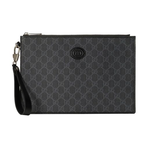 구찌 파우치 인터로킹 G 블랙 GG 슈프림 672953-92TCN-1000 #24*16*4.5cm