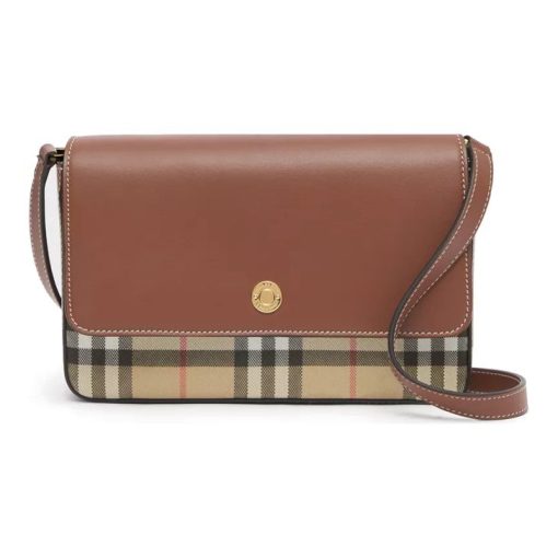 버버리 미니 빈티지 체크 레더 노트백 아카이브 베이지 탄 80492441 #20.5*3.5*12cm